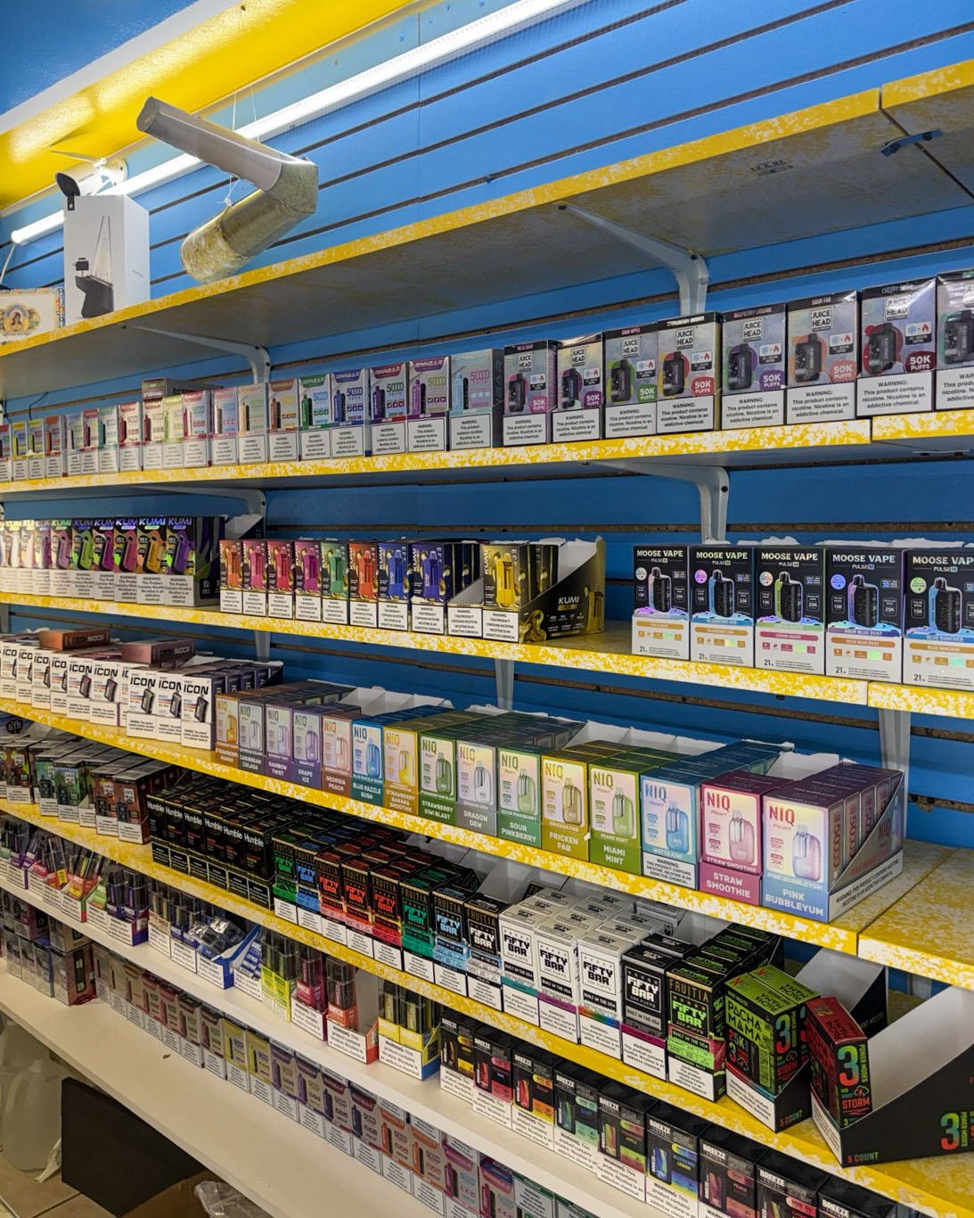Vape products arranged in display cases at Smokers Island
